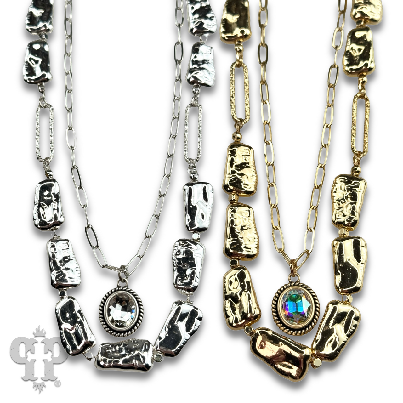 Acrylic stick pearl and crystal necklace