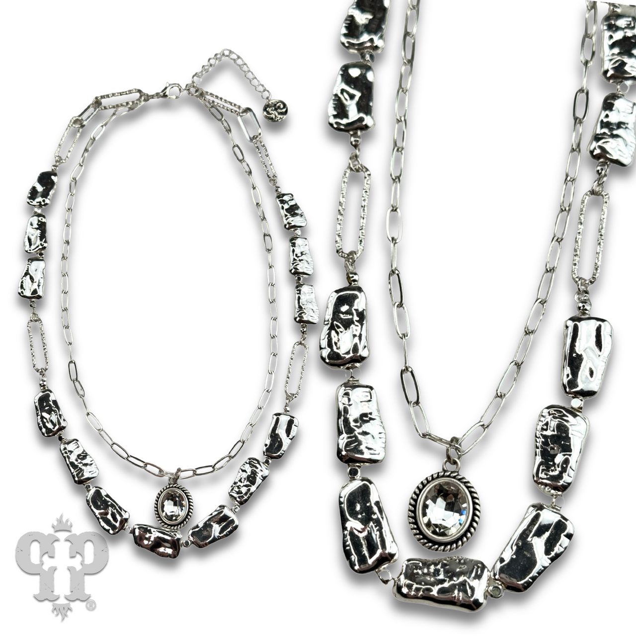 Acrylic stick pearl and crystal necklace
