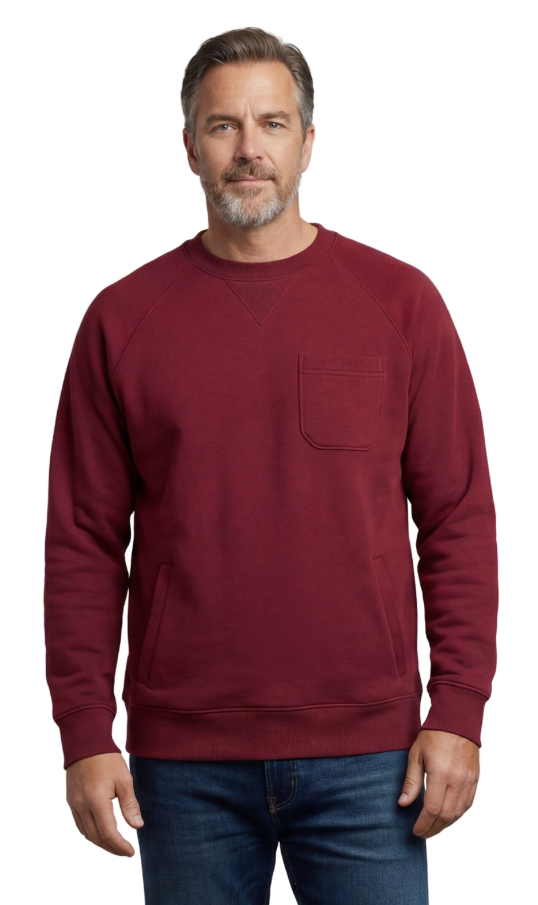 Mens 3-Pocket Fleece Sweatshirt with Raglan Seams, Chest Pocket and Tagless Neck
