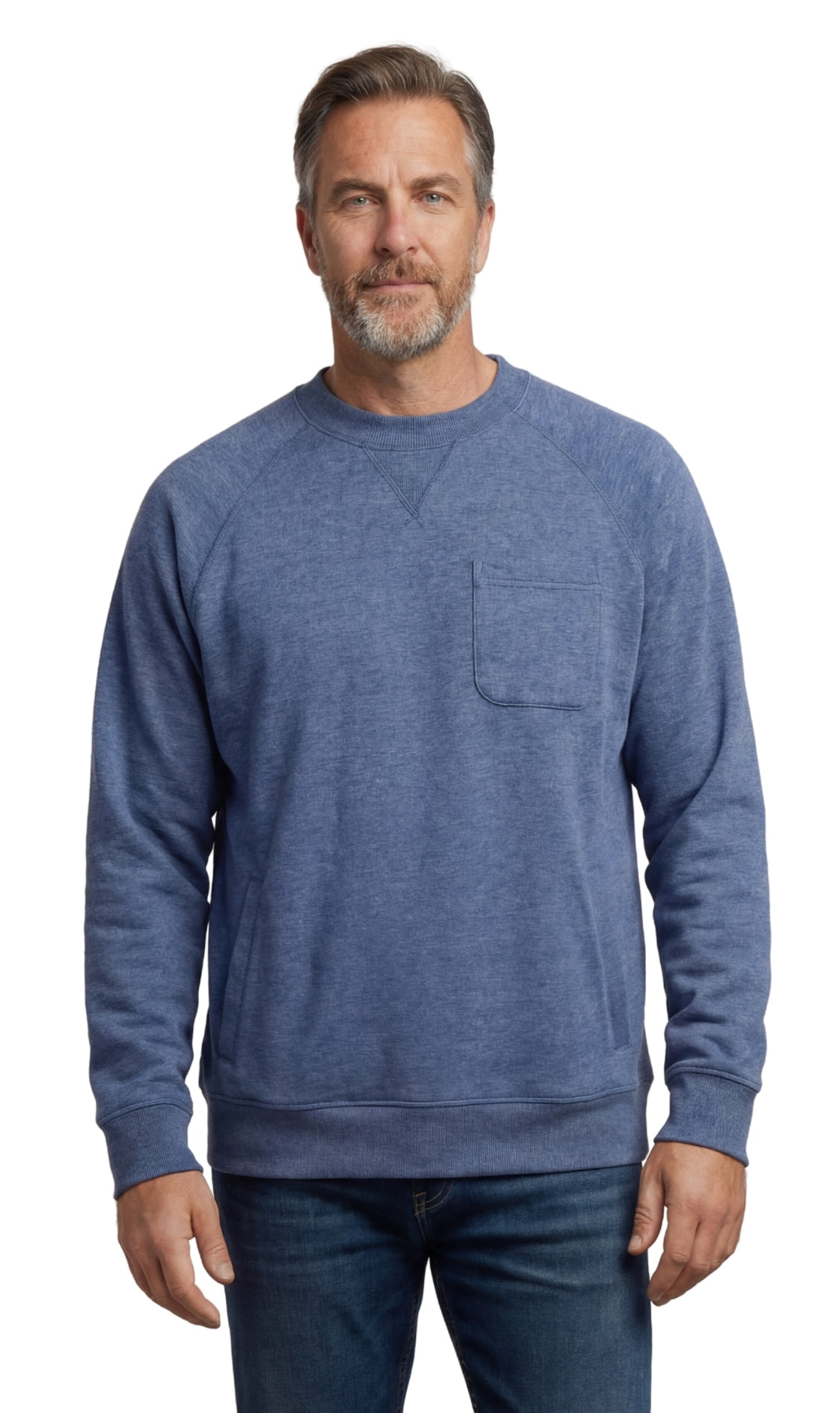 Mens 3-Pocket Fleece Sweatshirt with Raglan Seams, Chest Pocket and Tagless Neck