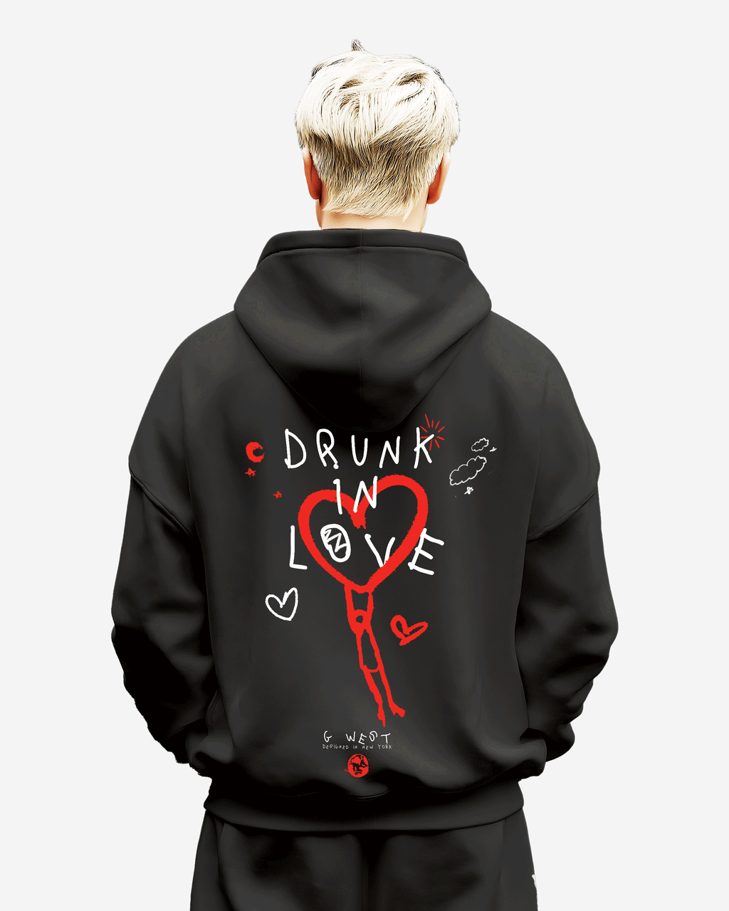 G West Mens Drunk In Love Heavy Premium Oversized Hoodie