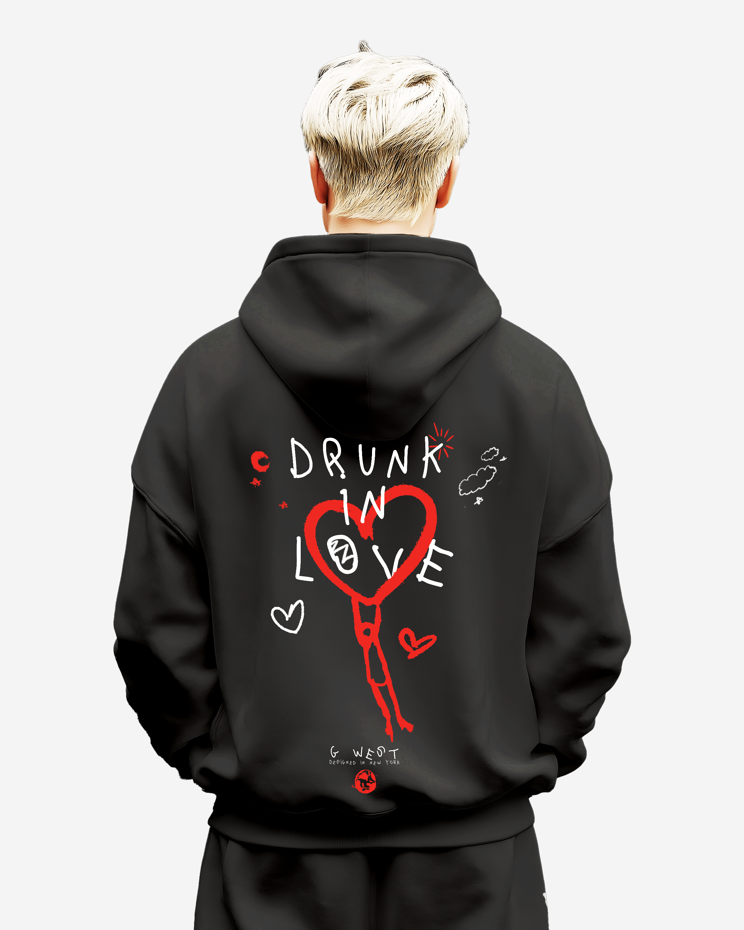 G West Mens Drunk In Love Heavy Premium Oversized Hoodie
