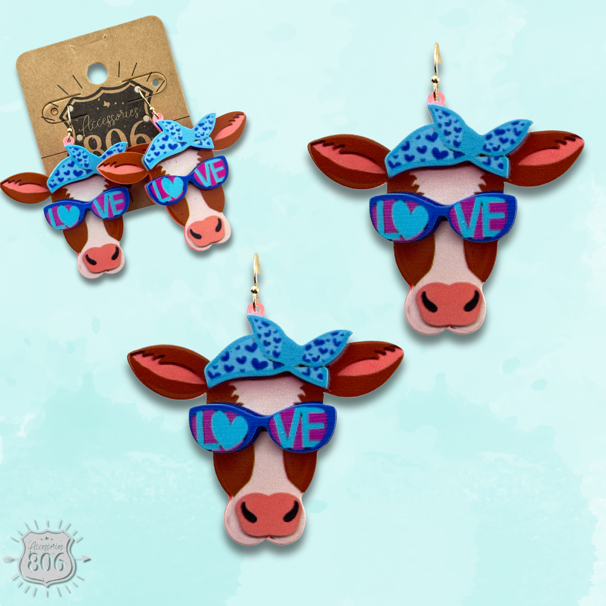 Acrylic cow head earring