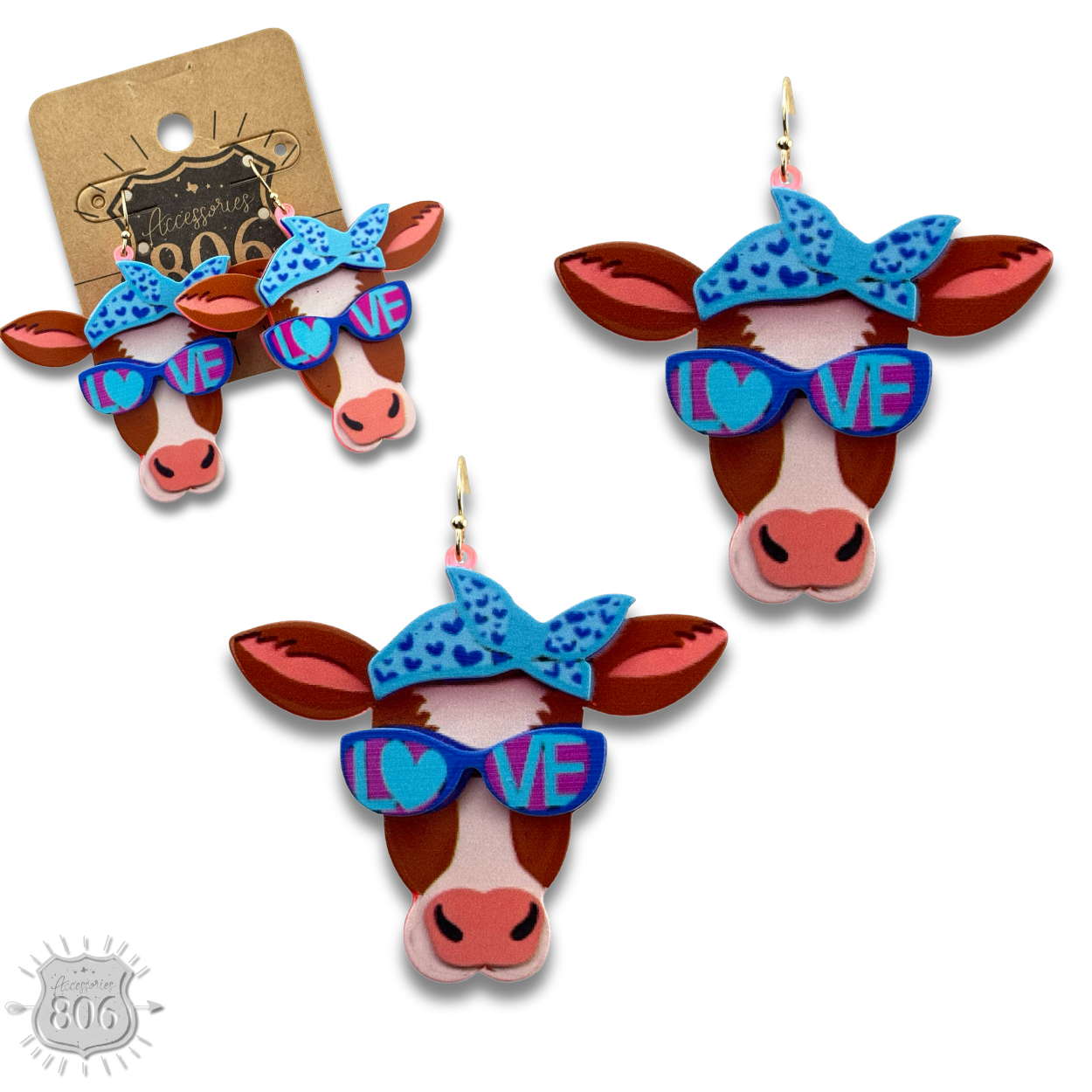 Acrylic cow head earring