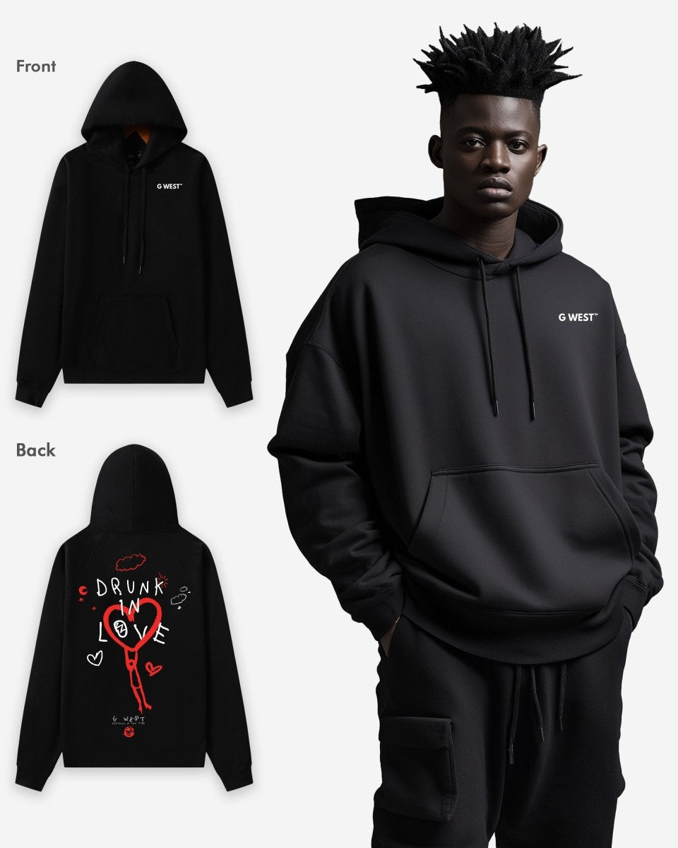 G West Mens Drunk In Love Heavy Premium Oversized Hoodie
