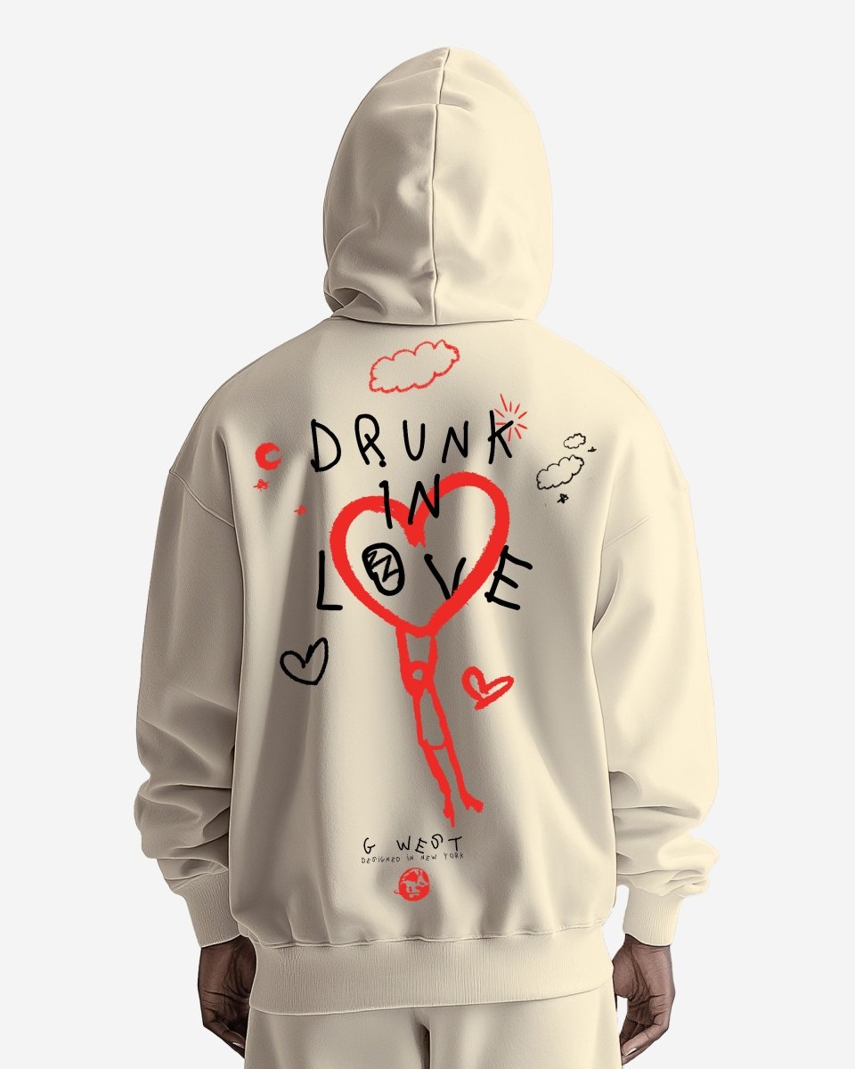 G West Mens Drunk In Love Heavy Premium Oversized Hoodie
