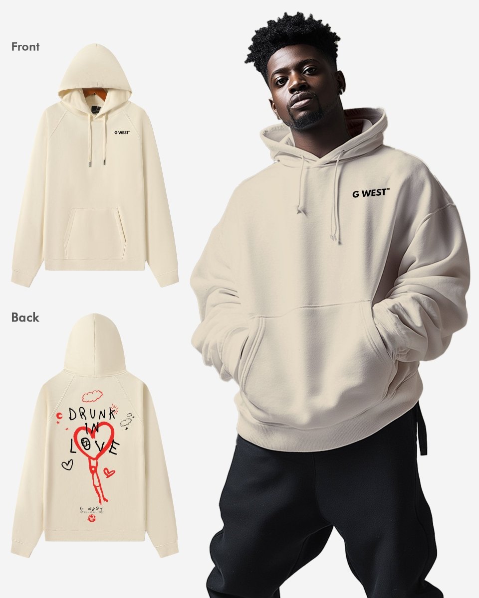 G West Mens Drunk In Love Heavy Premium Oversized Hoodie