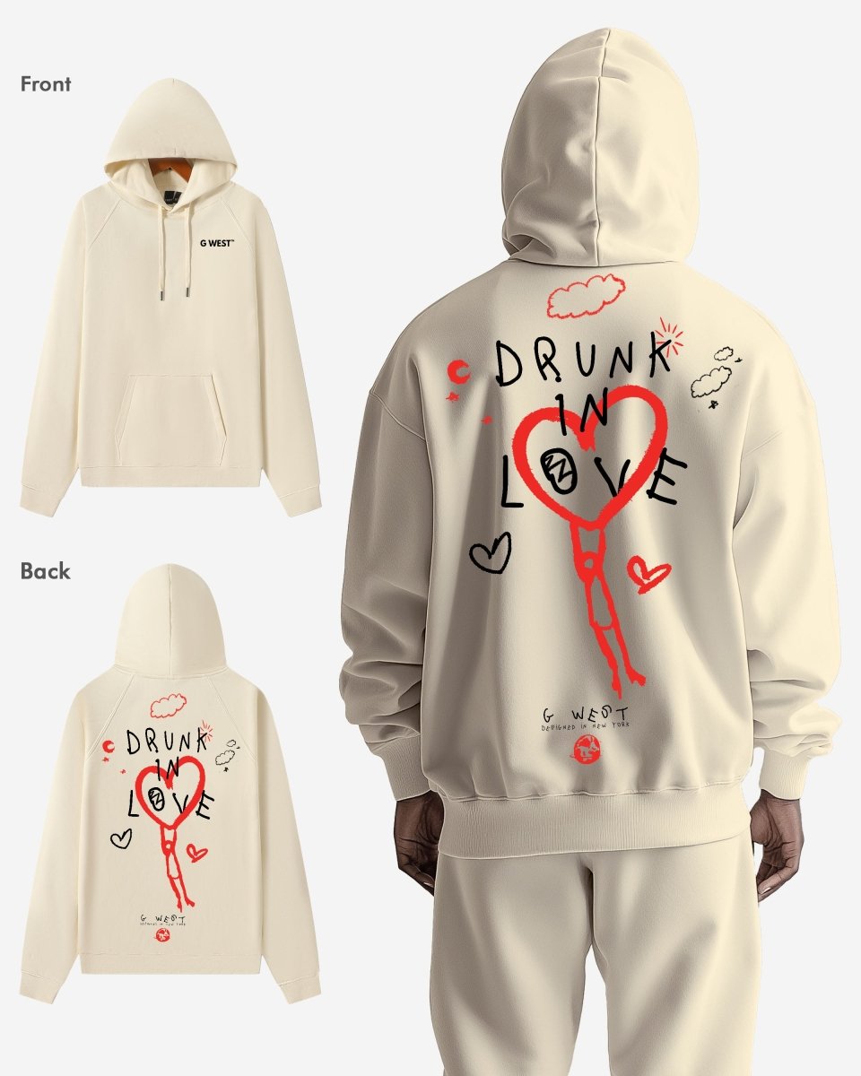 G West Mens Drunk In Love Heavy Premium Oversized Hoodie