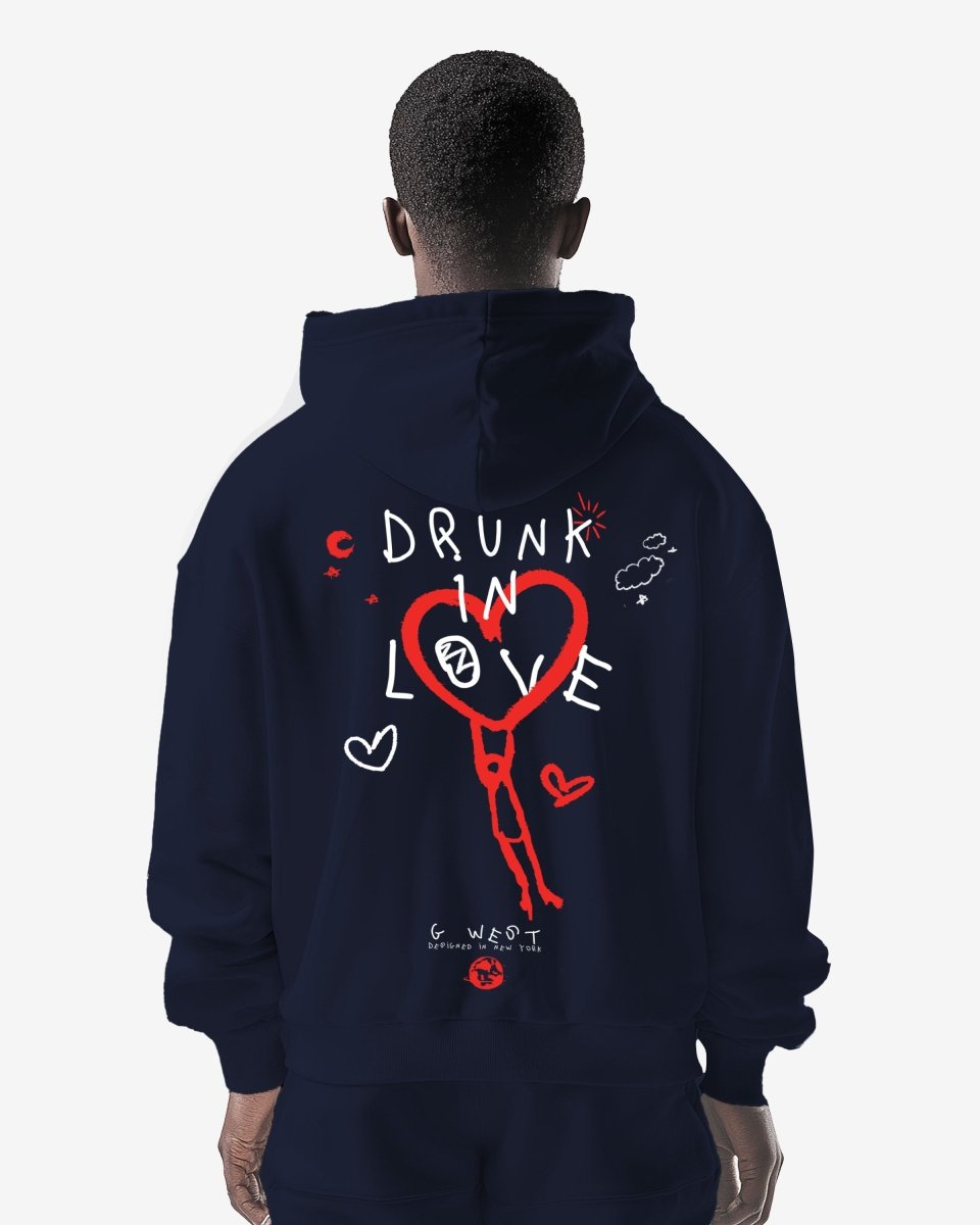 G West Mens Drunk In Love Heavy Premium Oversized Hoodie