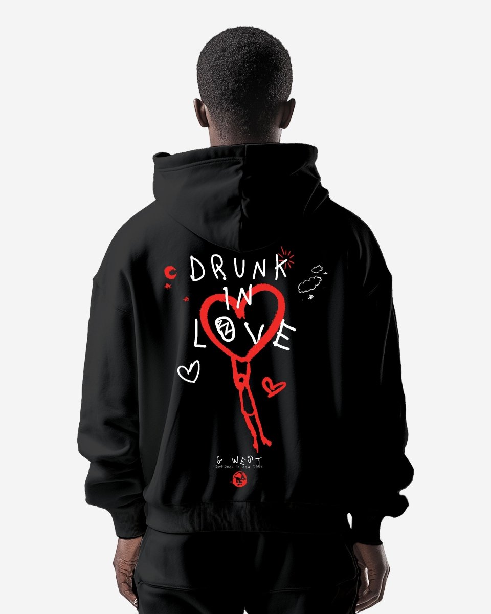 G West Mens Drunk In Love Heavy Premium Oversized Hoodie