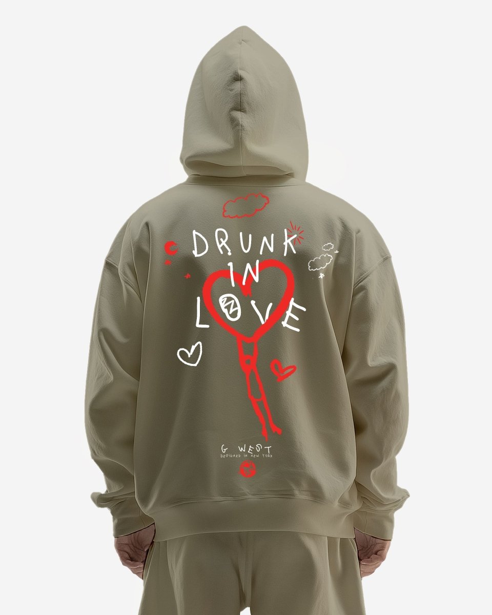G West Mens Drunk In Love Heavy Premium Oversized Hoodie