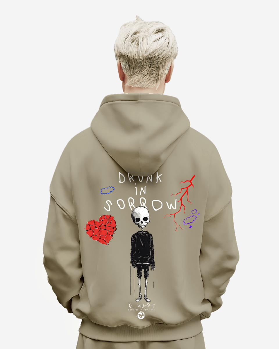 G West Mens Drunk In Sorrow Heavy Premium Oversize Hoodie