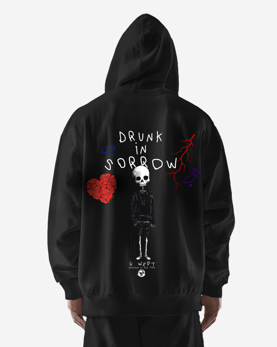 G West Mens Drunk In Sorrow Heavy Premium Oversize Hoodie