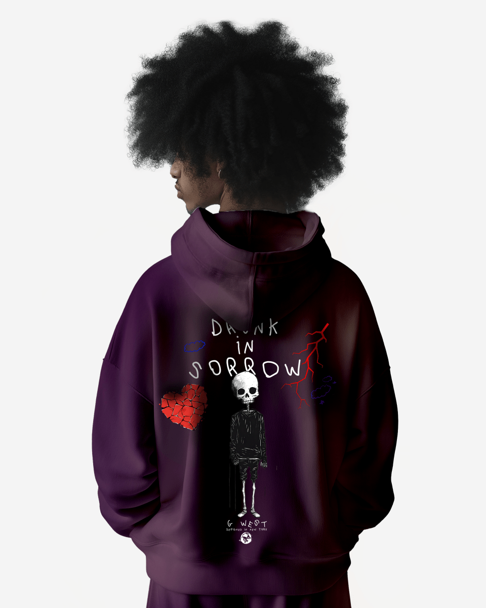 G West Mens Drunk In Sorrow Heavy Premium Oversize Hoodie