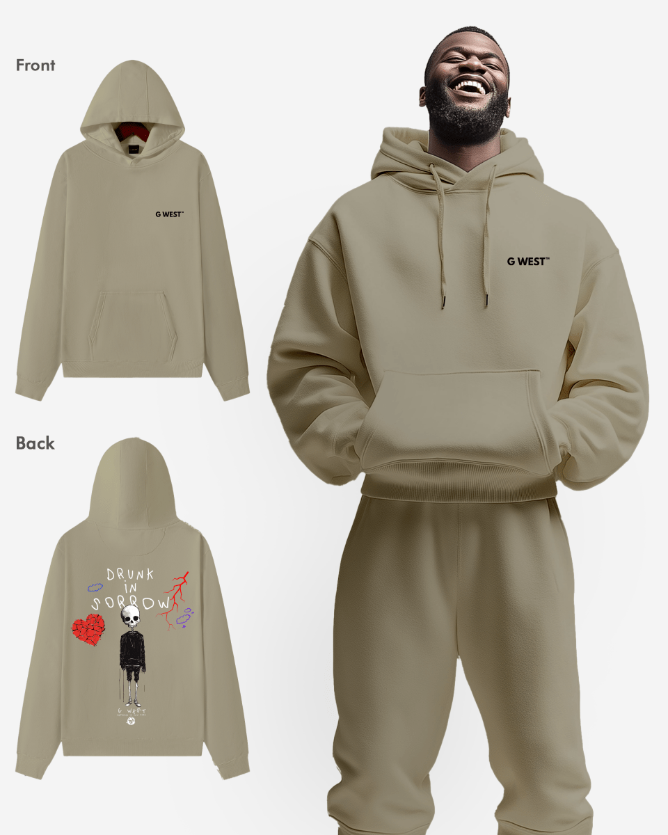 G West Mens Drunk In Sorrow Heavy Premium Oversize Hoodie