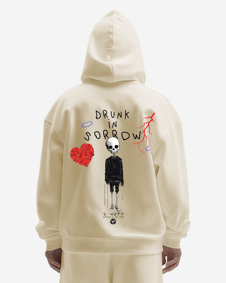 G West Mens Drunk In Sorrow Heavy Premium Oversize Hoodie