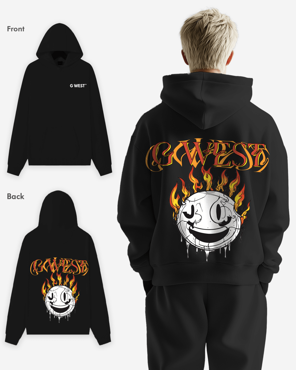 G West Mens Fire Smile Oversize Hoodie