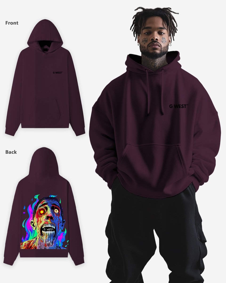 G West Mens Flaming Zombie Heavy Premium Hoodie