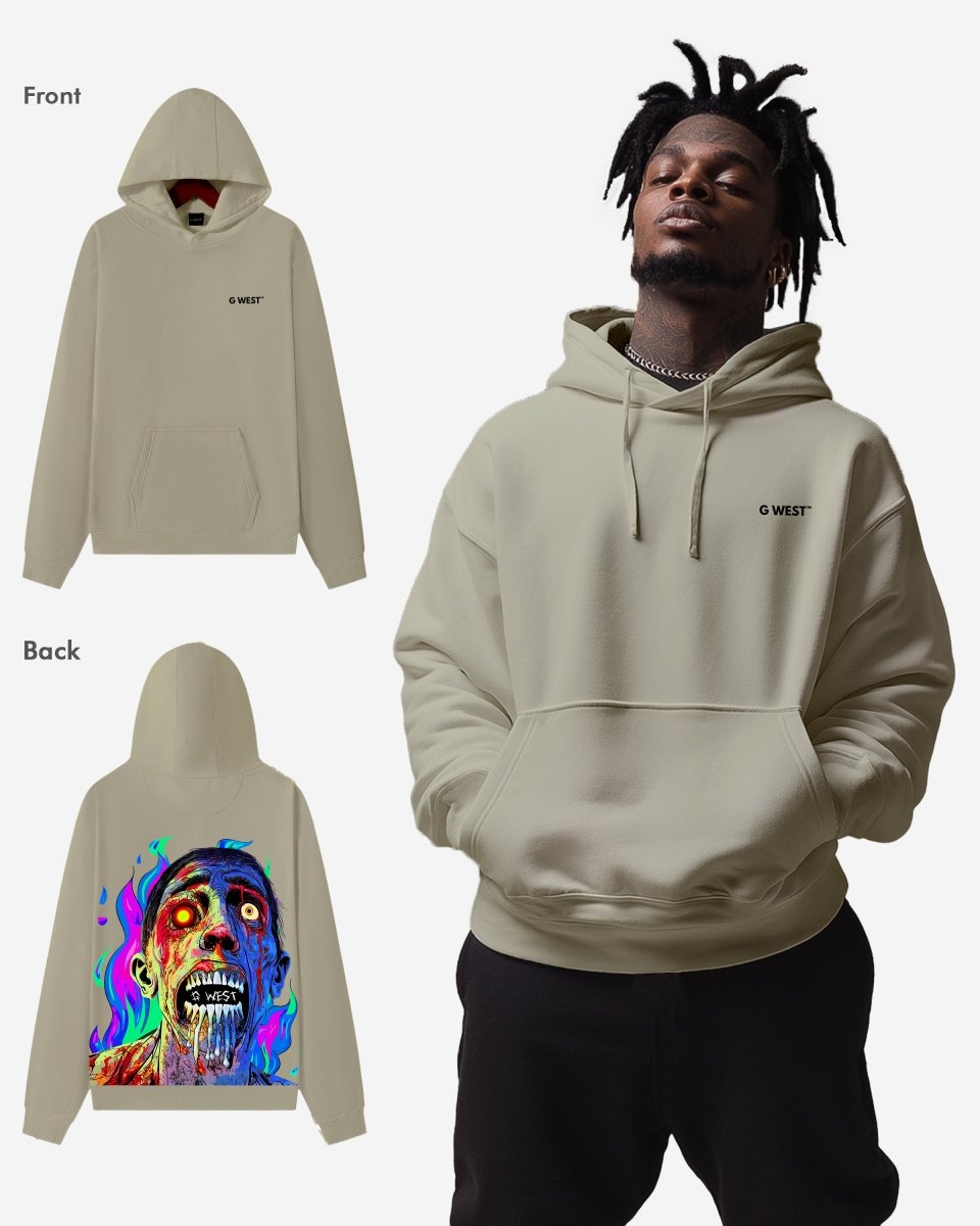 G West Mens Flaming Zombie Heavy Premium Hoodie