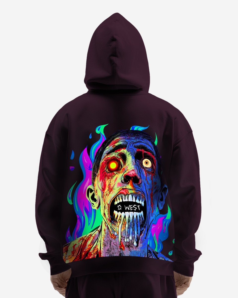 G West Mens Flaming Zombie Heavy Premium Hoodie
