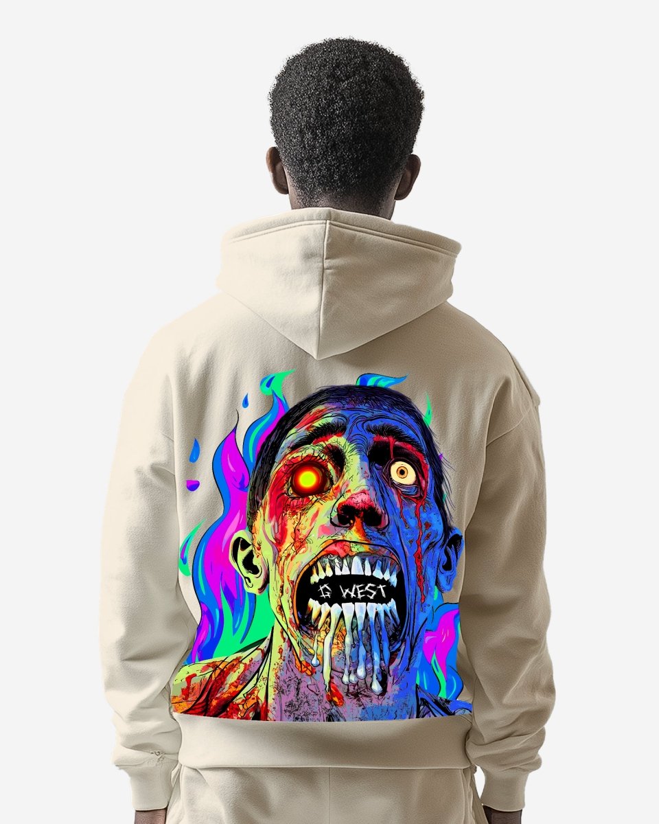 G West Mens Flaming Zombie Heavy Premium Hoodie