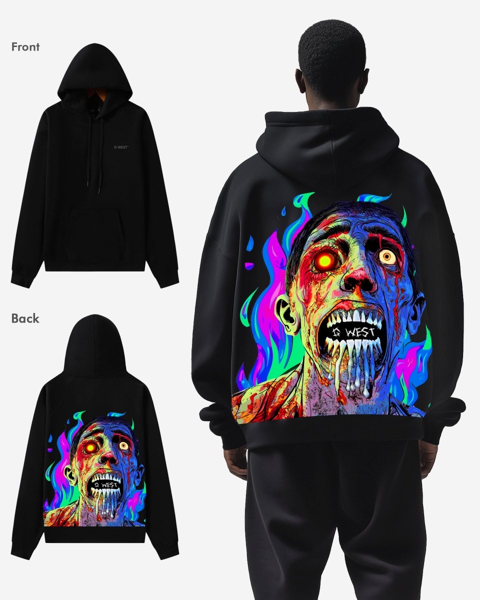 G West Mens Flaming Zombie Heavy Premium Hoodie