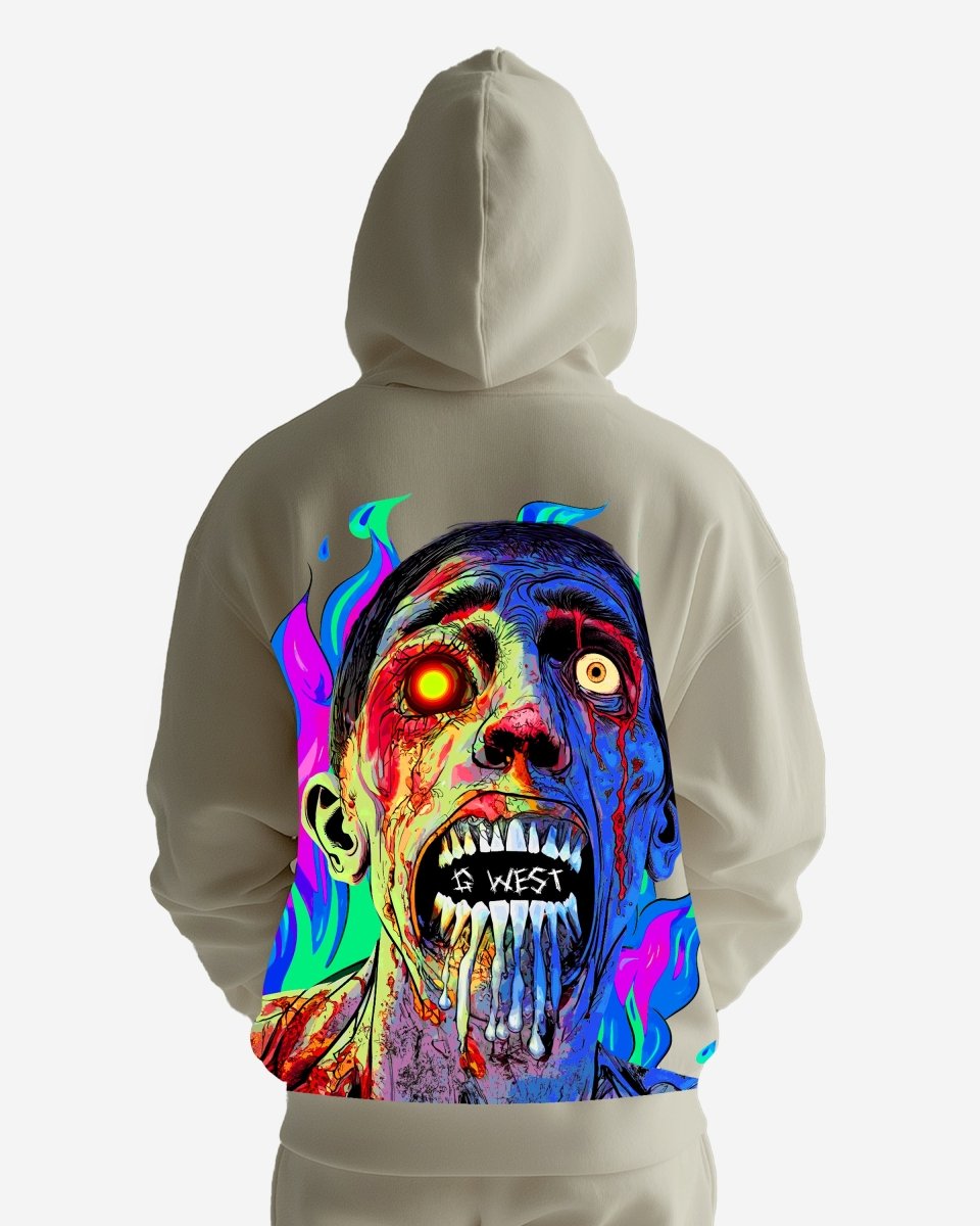 G West Mens Flaming Zombie Heavy Premium Hoodie