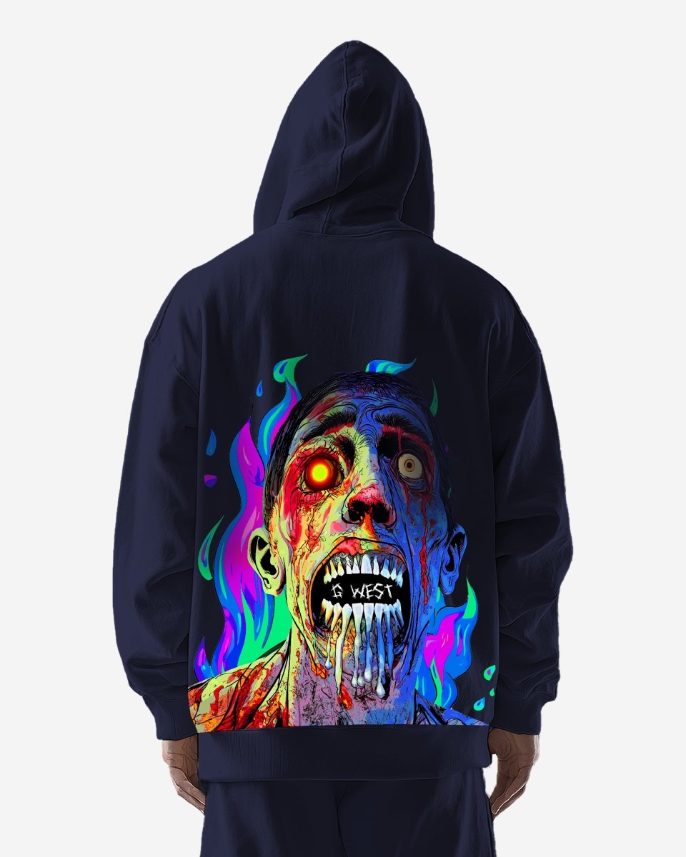G West Mens Flaming Zombie Heavy Premium Hoodie