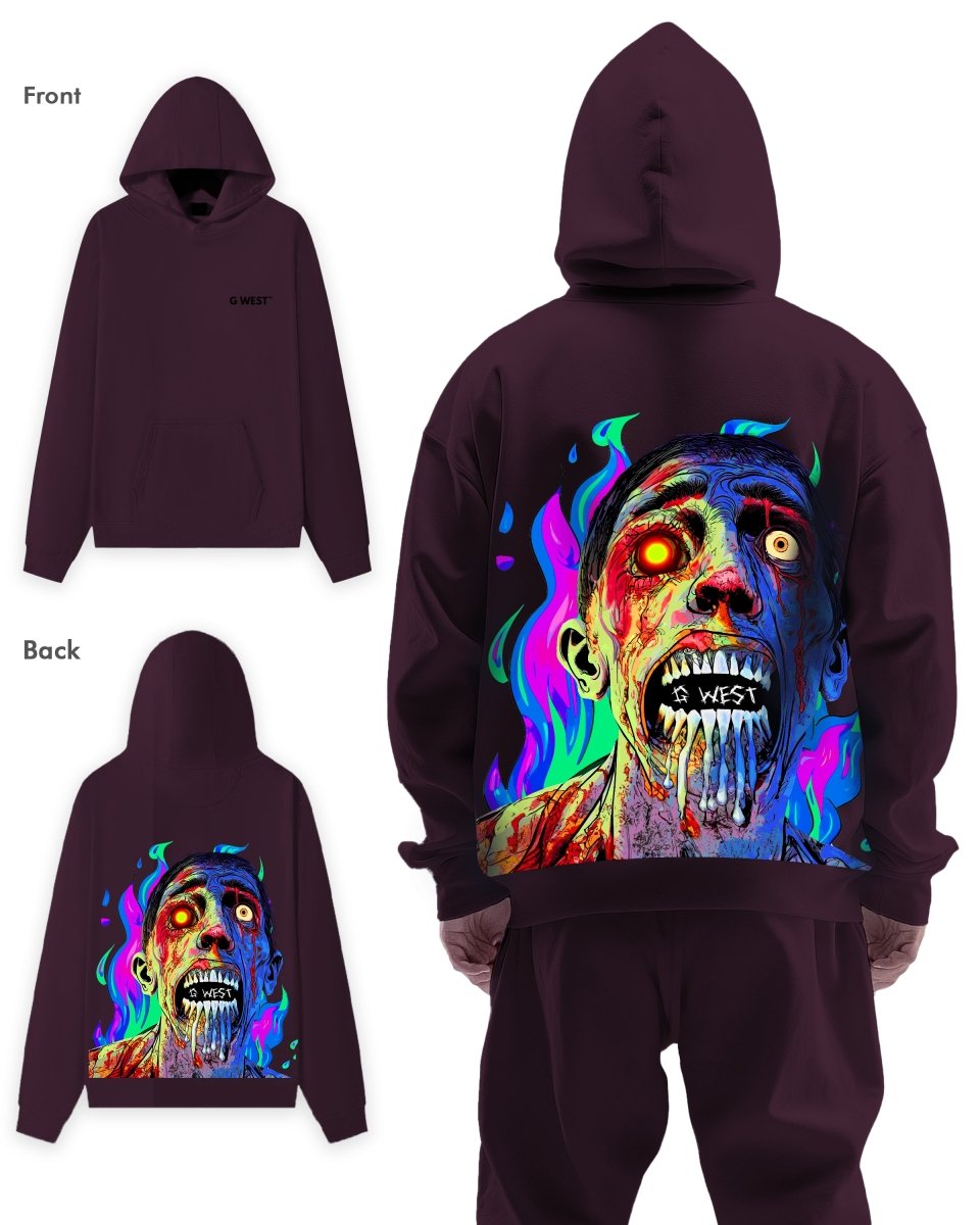 G West Mens Flaming Zombie Heavy Premium Hoodie