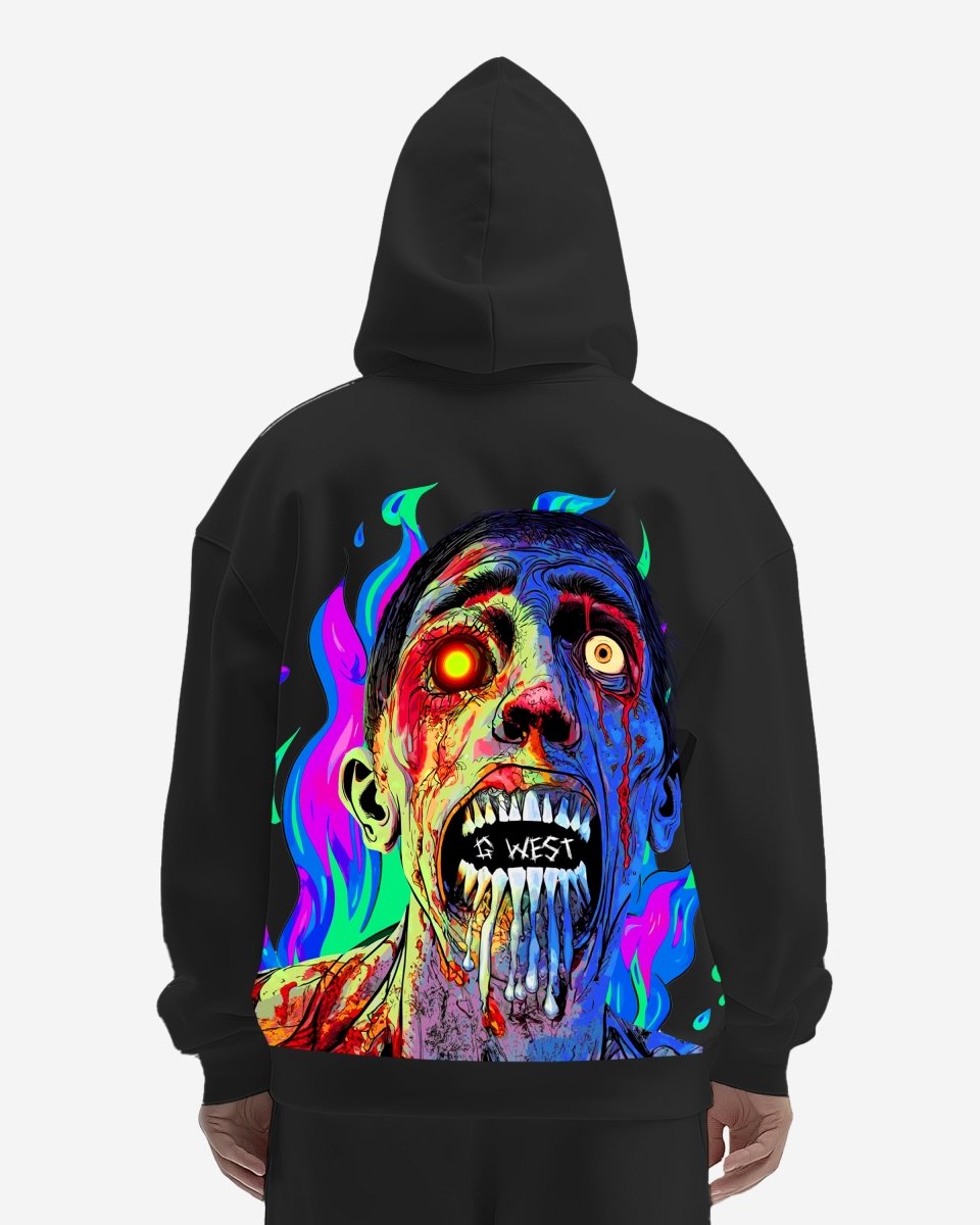 G West Mens Flaming Zombie Heavy Premium Hoodie