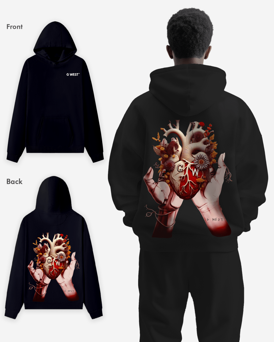 G West Mens Flower Heart Hoodie