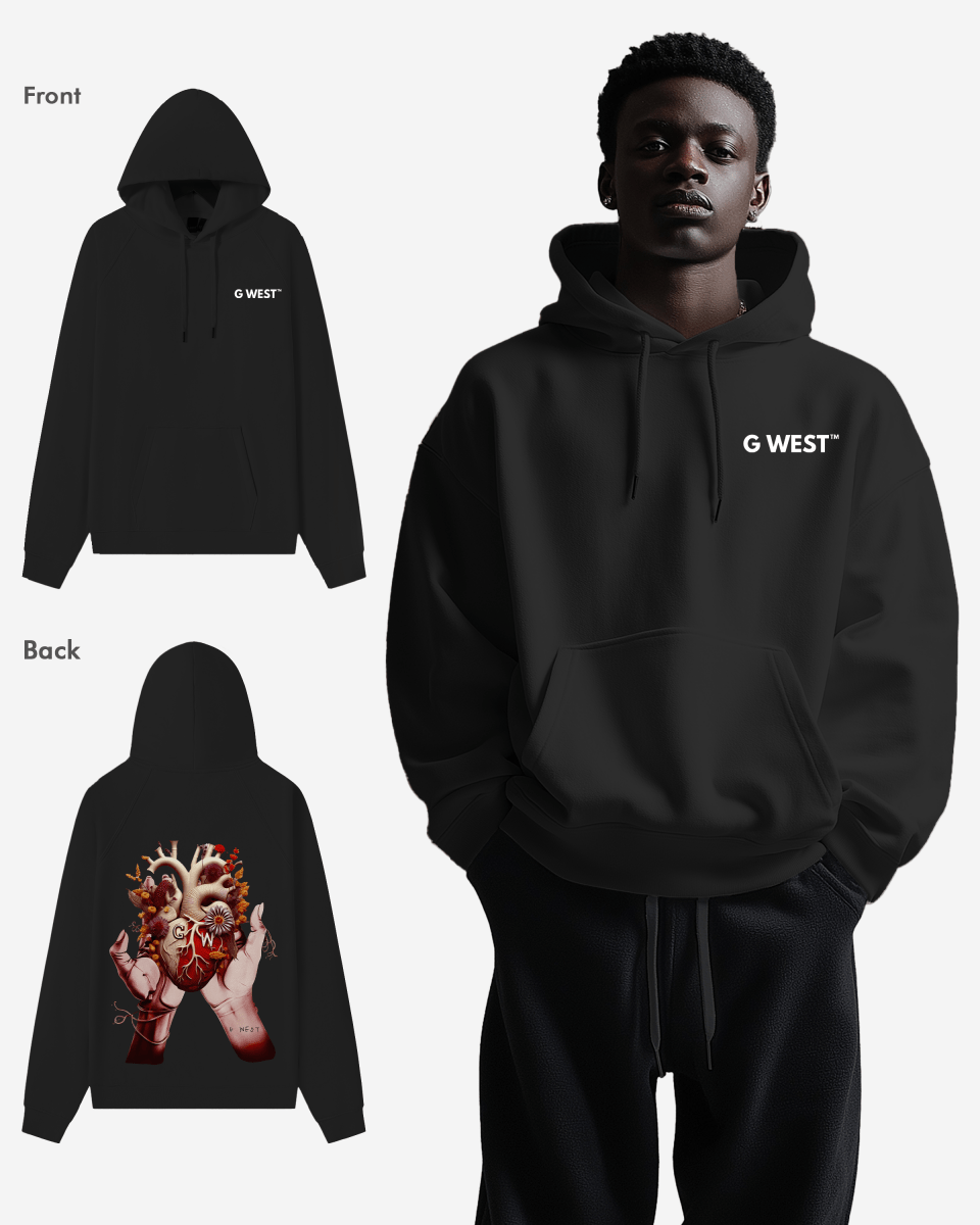 G West Mens Flower Heart Hoodie