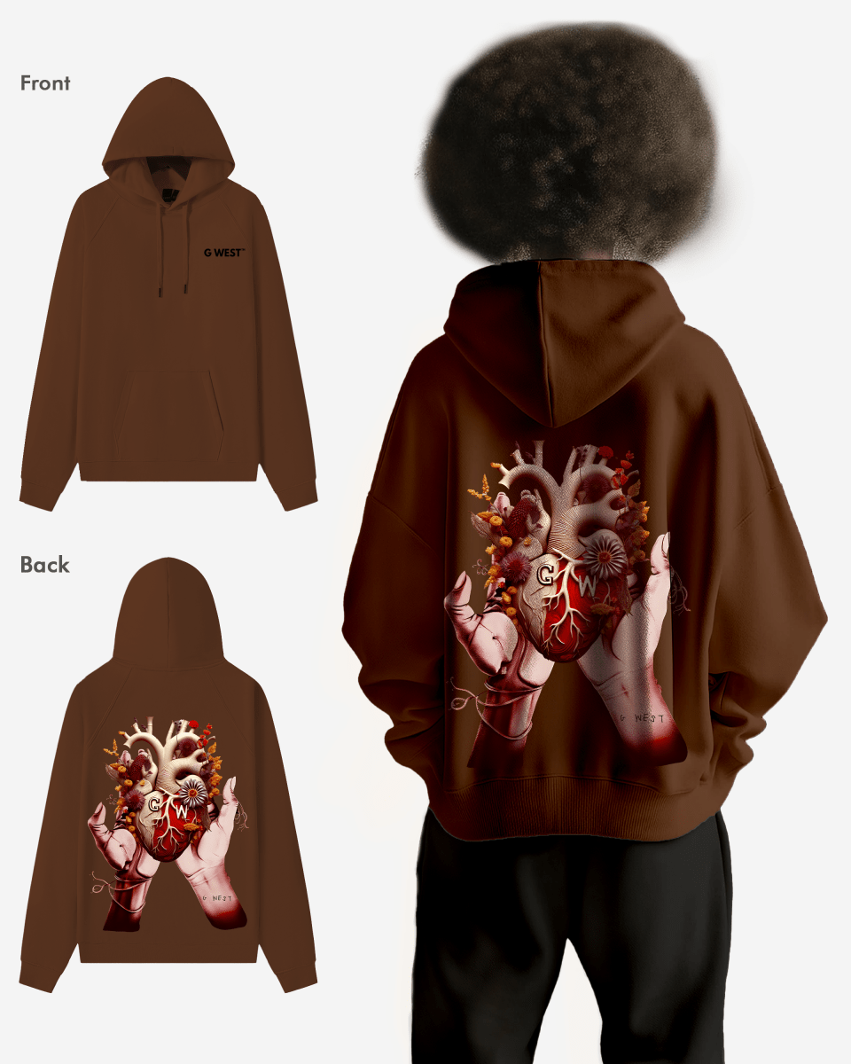 G West Mens Flower Heart Hoodie