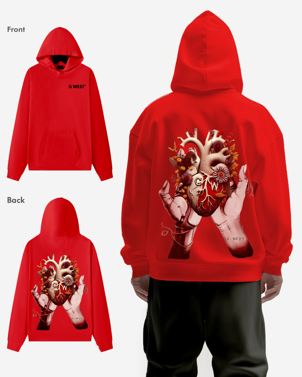 G West Mens Flower Heart Hoodie