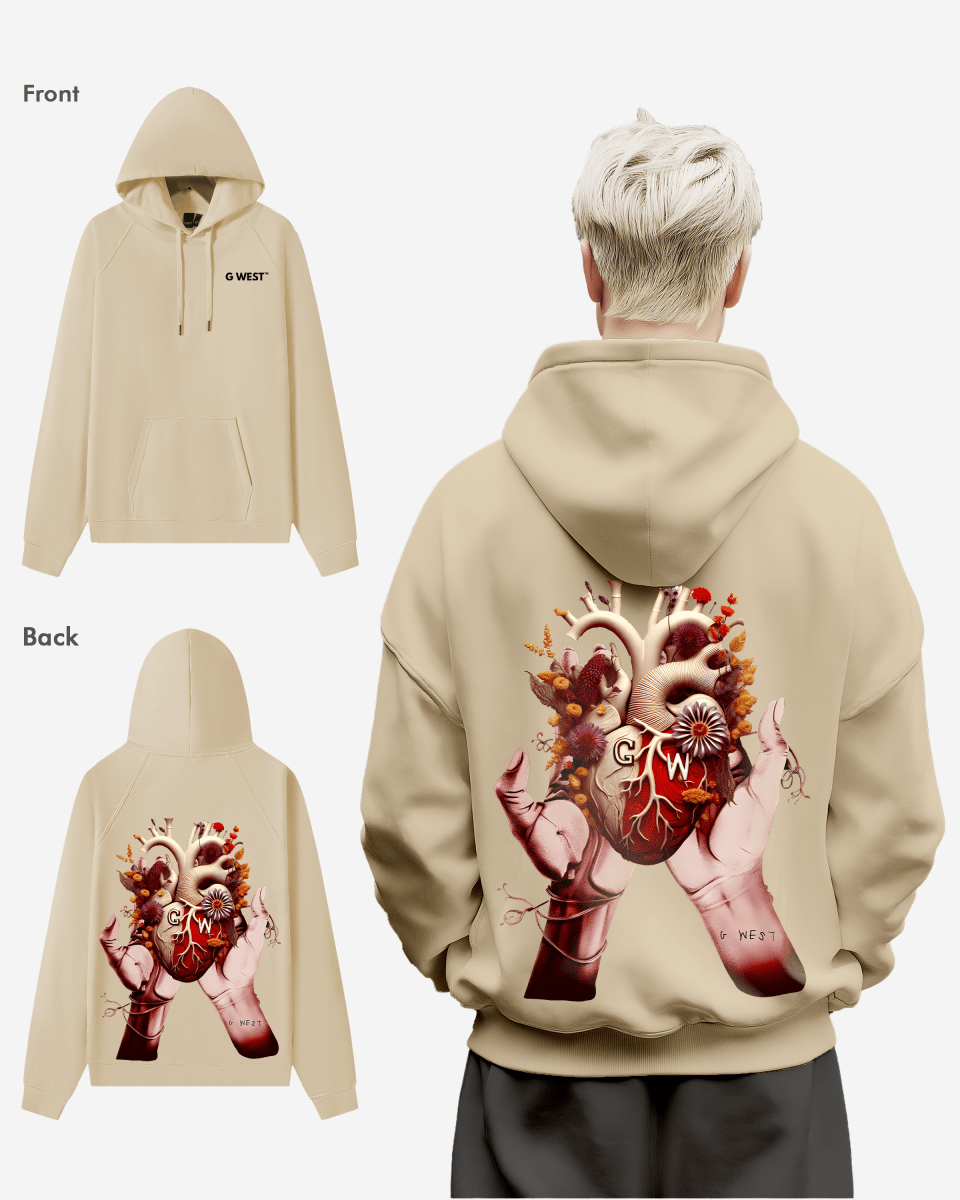 G West Mens Flower Heart Hoodie