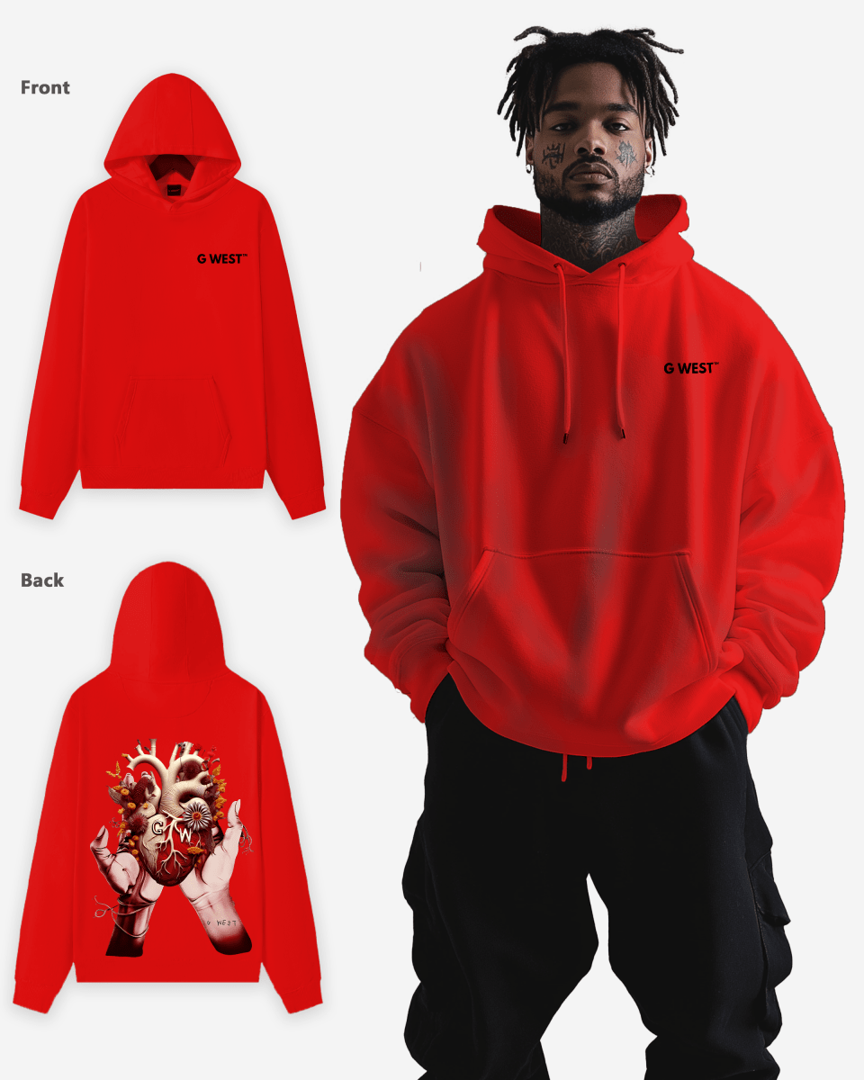G West Mens Flower Heart Hoodie