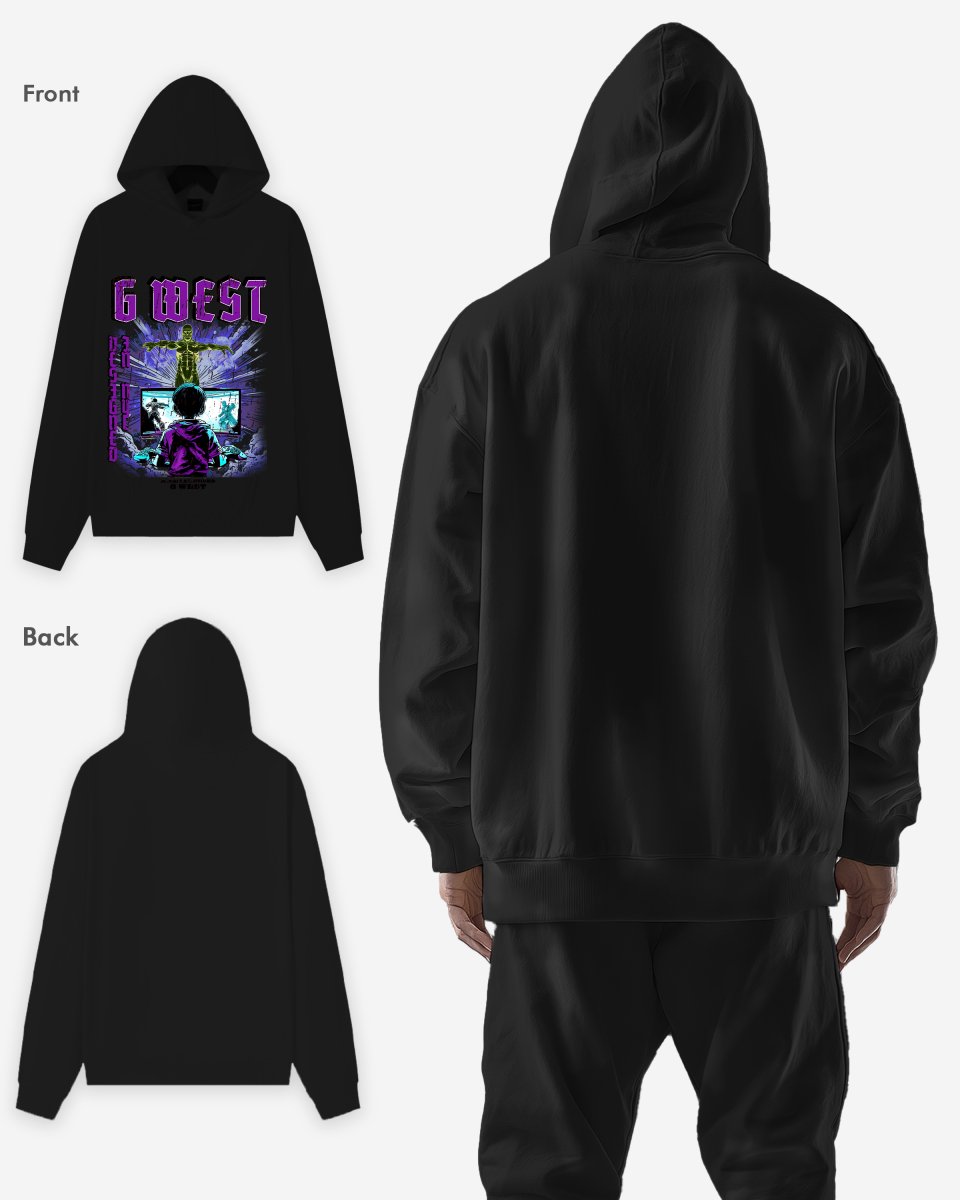 G West Mens Game Of G Purple Black Oversize Hoodie