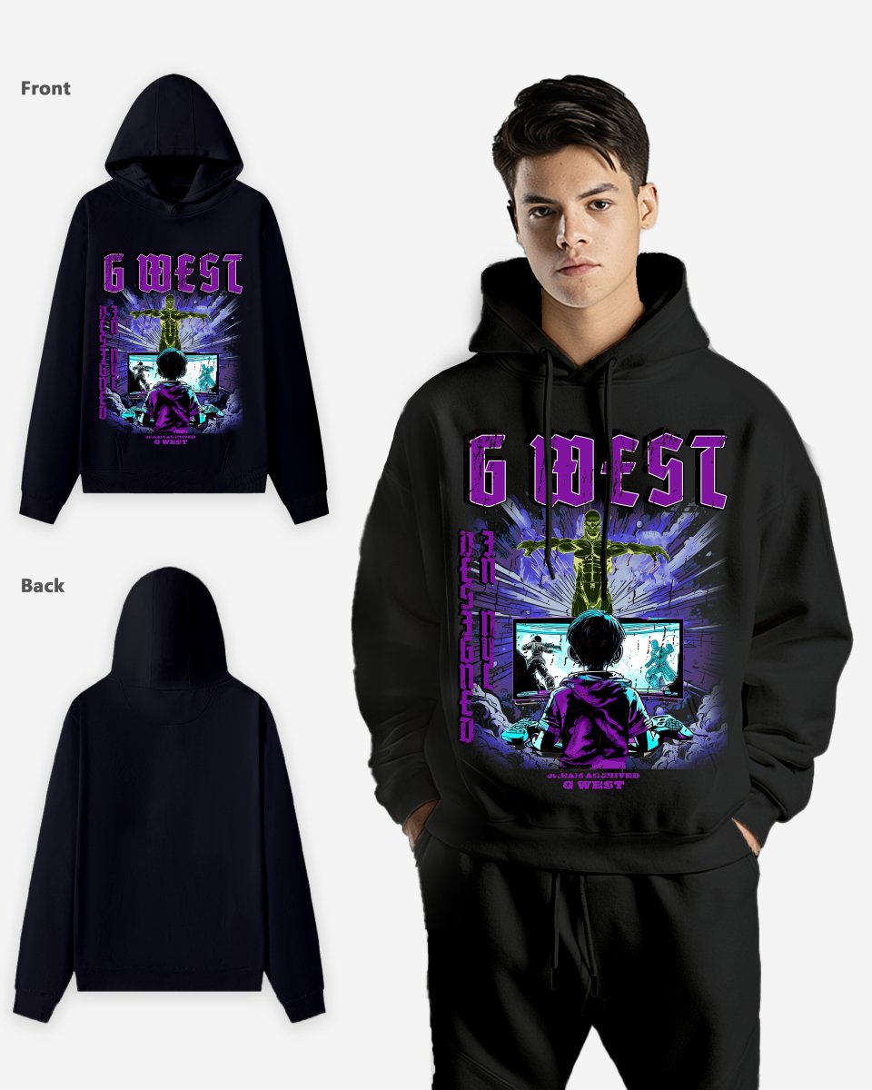 G West Mens Game Of G Purple Black Oversize Hoodie