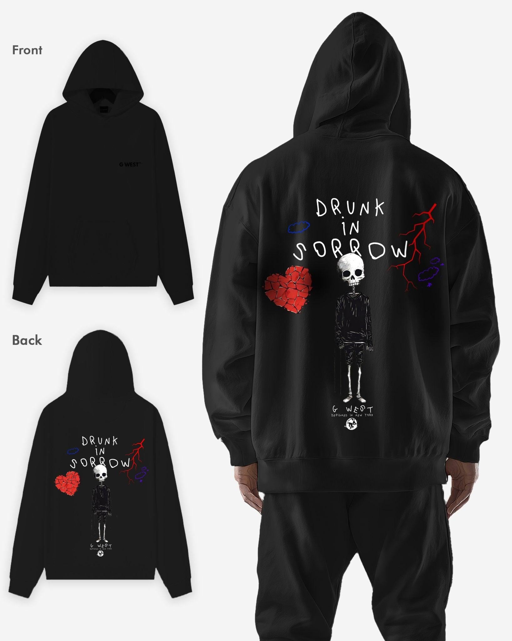 G West Mens Drunk In Sorrow Heavy Premium Oversize Hoodie