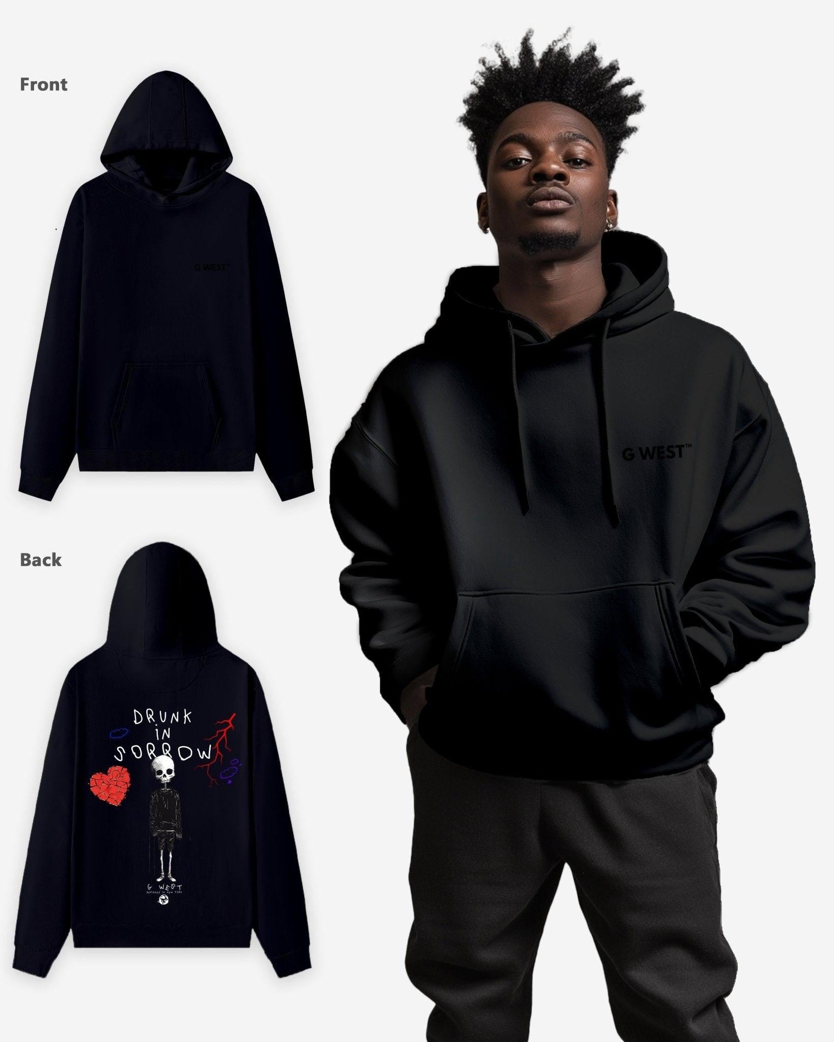 G West Mens Drunk In Sorrow Heavy Premium Oversize Hoodie
