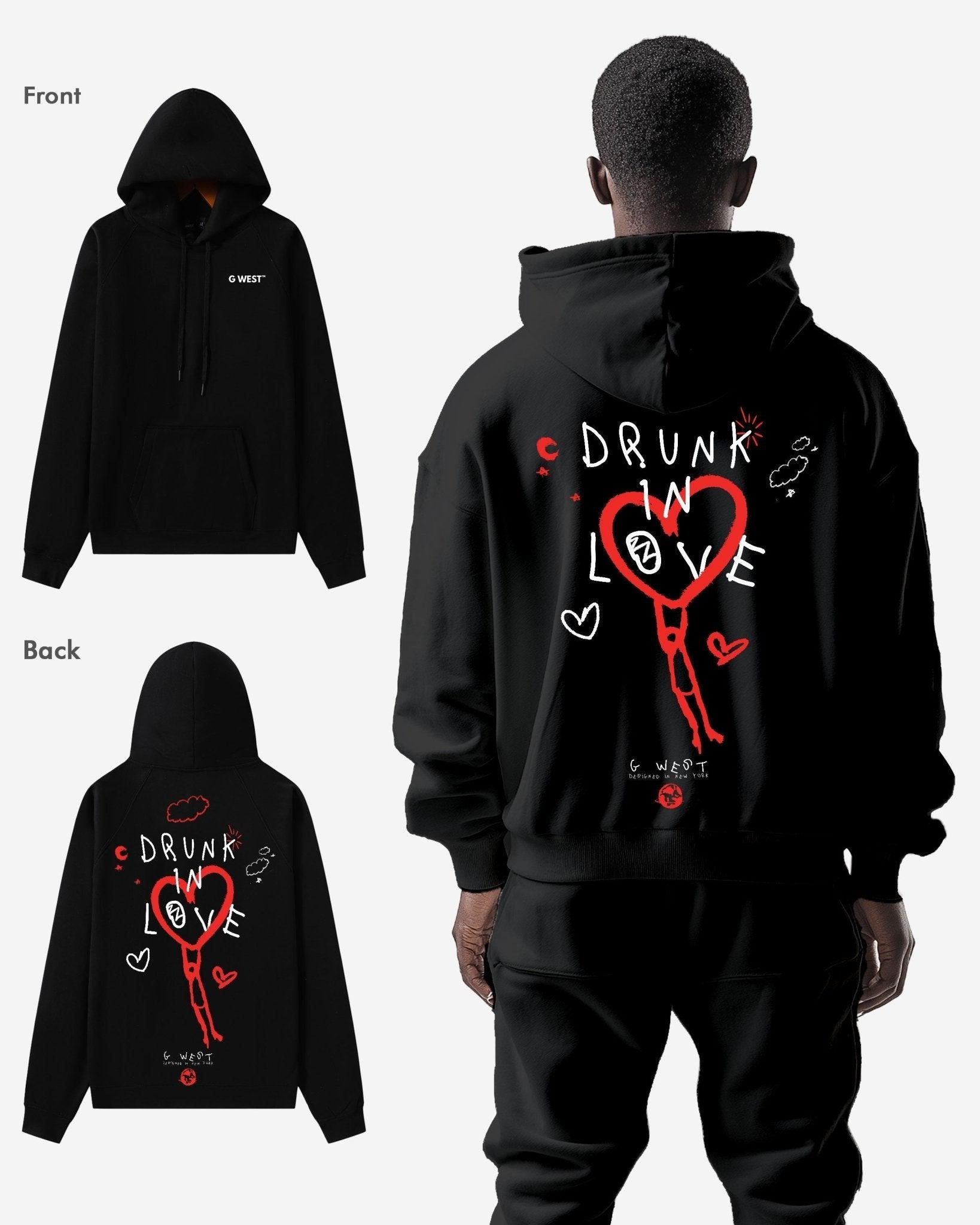 G West Mens Drunk In Love Heavy Premium Oversized Hoodie