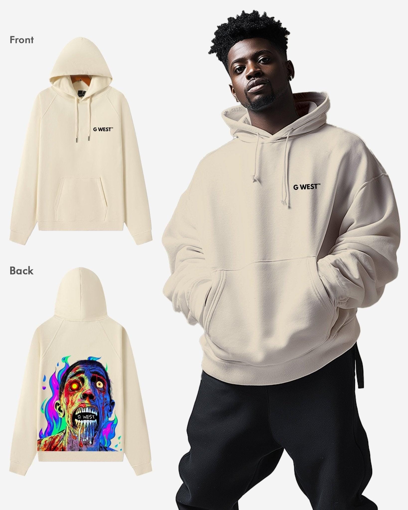 G West Mens Flaming Zombie Heavy Premium Hoodie
