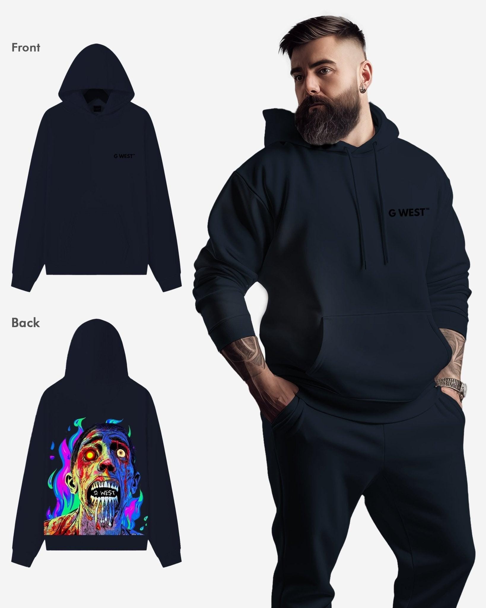 G West Mens Flaming Zombie Heavy Premium Hoodie