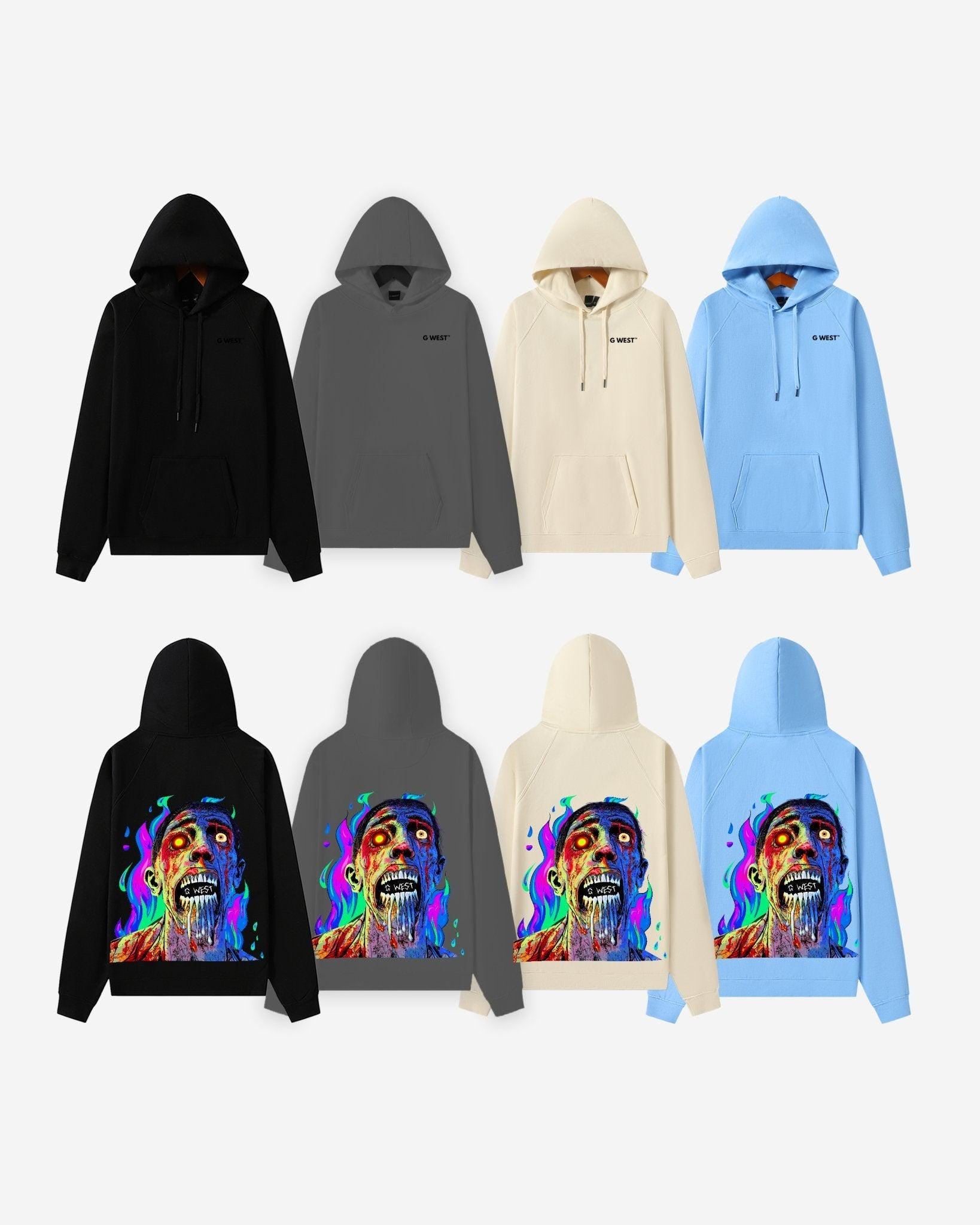 G West Mens Flaming Zombie Hoodie Oversize