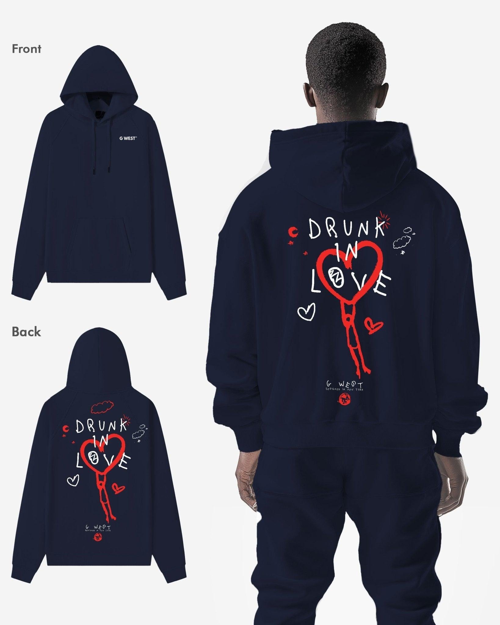G West Mens Drunk In Love Heavy Premium Oversized Hoodie