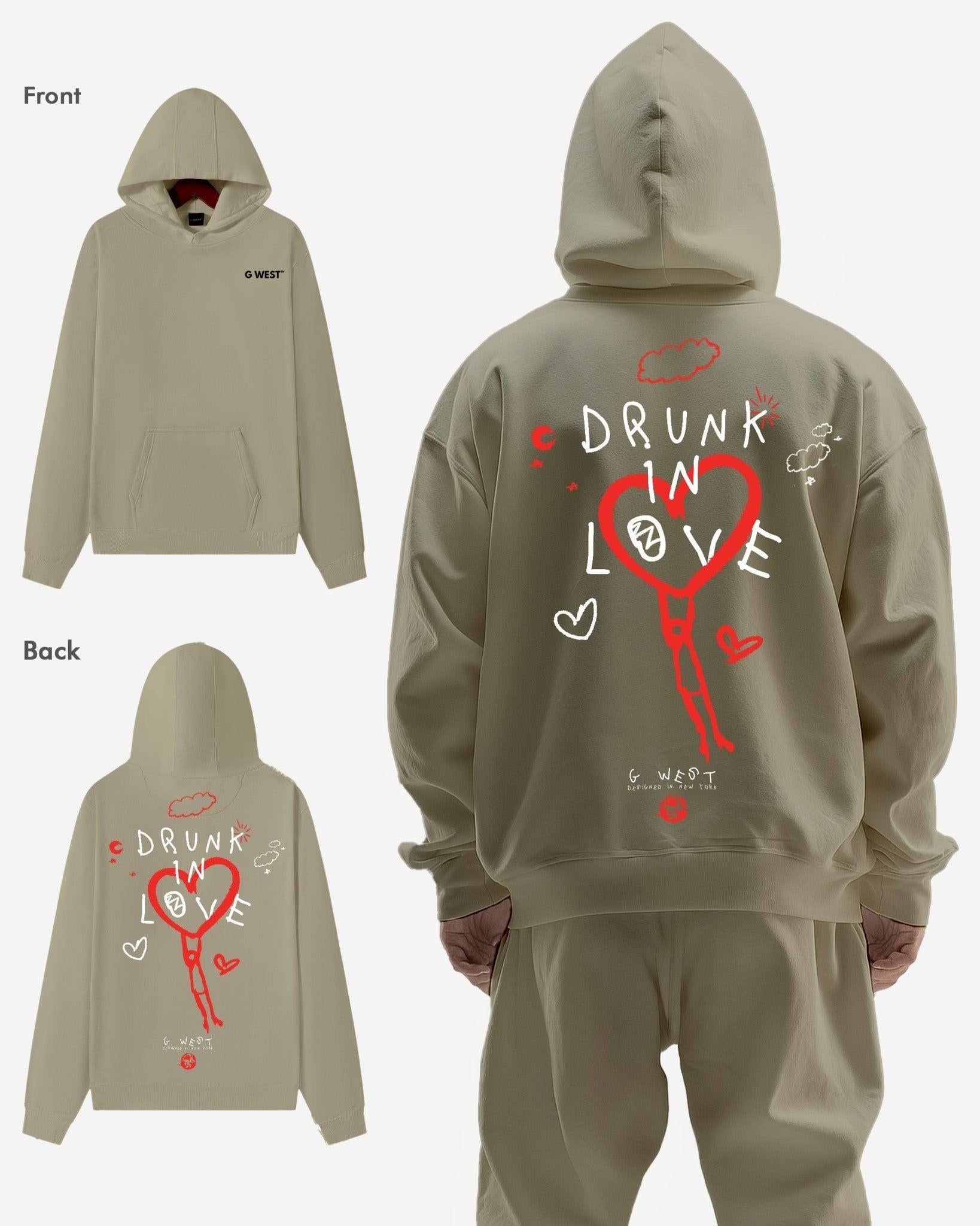 G West Mens Drunk In Love Heavy Premium Oversized Hoodie
