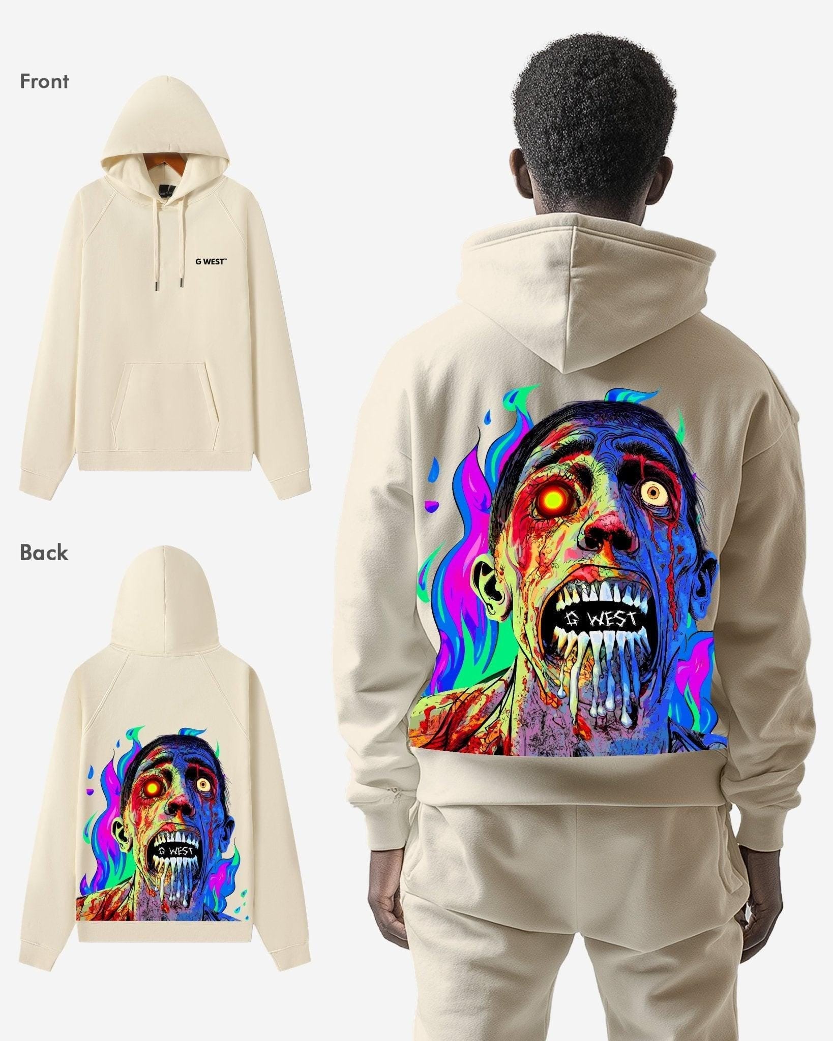 G West Mens Flaming Zombie Heavy Premium Hoodie